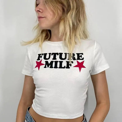 90s FUTURE MILF Stars Print T-shirts